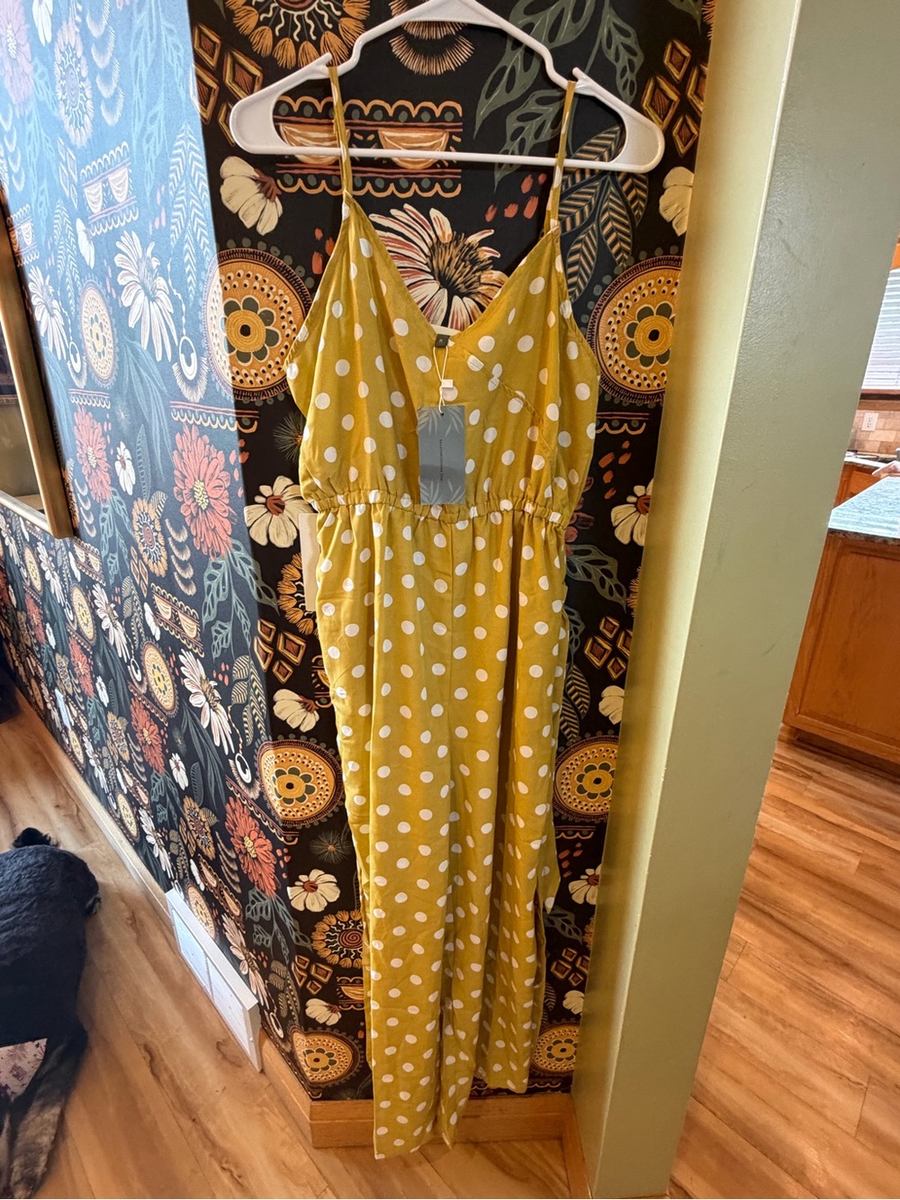 Yellow Polka Dot Wide-Leg Jumpsuit with Spaghetti Straps